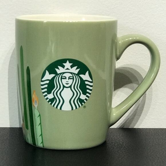 Starbucks Retro Avocado Sage Mint Green Candle Graphic Holiday Coffee Mug Cup - Picture 1 of 12